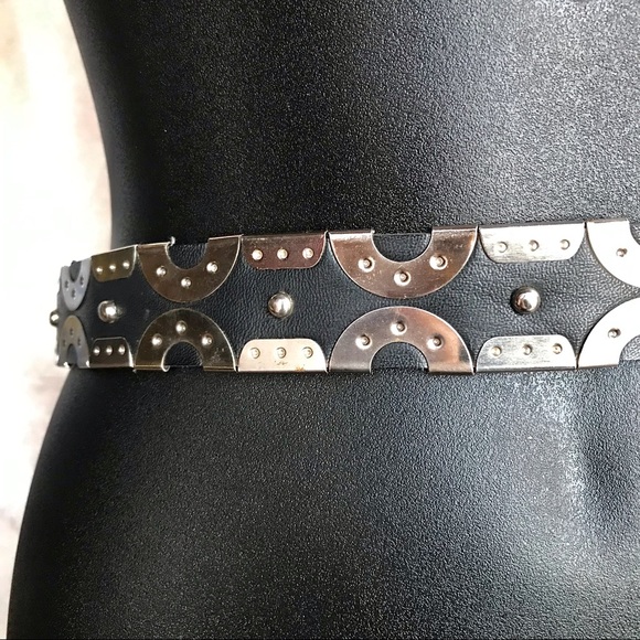 Vintage Donna Katz genuine bonded leather shiny metal disco art flashy belt - Picture 5 of 8